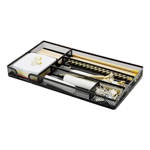 Annova Schreibtisch Schublade Organizer，Aufbewahrung Tray - Metallgeflecht mit Unterteilungen für Stifte, Schreibtischzubehör, Bad, Küche, Make-up und Bürobedarf (Klein, Schwarz)