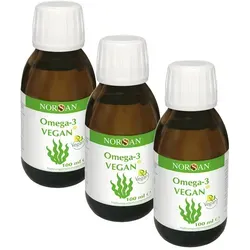 Norsan Omega-3 Vegan flüssig 3X100 ml - Arzneimittel für vegane Omega-3-Fettsäuren, unterstützt die Herzgesundheit und ist rezeptfrei erhältlich.