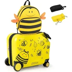 COSTWAY Kinderkoffer 12"+18" Kindertrolley – Sitzkoffer mit Rucksack - Praktisches Kofferset für Kinder mit einem 47 cm Aufsitzkoffer und einem 30 cm Rucksack. Ideal für Reisen und Übernachtungen, mit stabilen Rollen und verstellbarem Teleskopgriff für komfortable Nutzung.