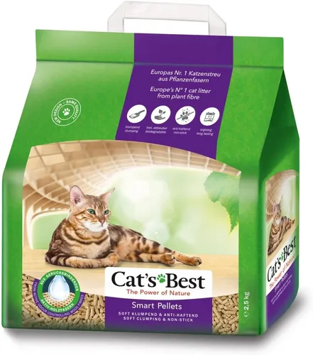 Cat's Best Smart Pellets – 100 % pflanzliche Katzenstreu mit Anti-Haft-Oberfläche - Katzenstreu aus innovativen Aktiv-Holzfasern, die bis zu 700 % Feuchtigkeit aufnehmen und das Heraustragen von Streu verhindern – ideal für saubere Katzentoiletten!