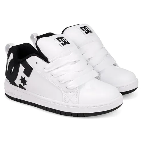 DC Shoes Court Graffik - Kinder Sneakers aus Leder - Blau - Größe 30.5 - Stylische Kinder Sneaker aus hochwertigem Nubukleder mit gepolsterter Zunge für optimalen Komfort. Perfekt für den Alltag und mit belüfteten Einsätzen für eine angenehme Fußklima.