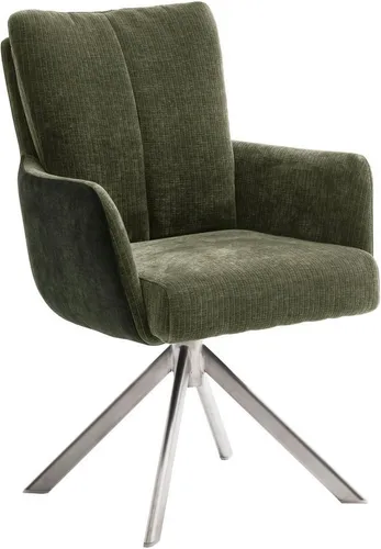 MCA furniture Esszimmerstuhl MALIA, 360° drehbar, Set mit 2 Stühlen in Olive - Stühle mit Taschenfederkern und komfortabler Sitzhöhe von 49 cm, ideal für entspanntes Sitzen im Esszimmer. Elegantes Design mit gepolstertem Cordbezug.
