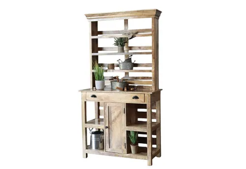 baario Pflanztisch Buffet VILLE - Massiver Gartenschrank für Outdoor - Pflanzenzubehör: Robuster Pflanztisch aus Mangoholz mit 2 Schubladen, perfekt für Garten und Terrasse, bereits fertig montiert.