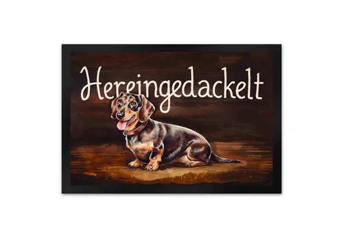 speecheese Hereingedackelt Fußmatte XL – Dackel Aquarell auf Holz - Fußmatte XL in 40x60 cm mit charmantem Dackel-Motiv und rutschfester Gummiunterseite. Ideal für Hunde- und Dackelliebhaber, die Stil und Humor schätzen!