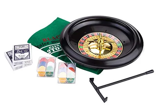 Engelhart Casino-Spielset: 12-Zoll-Roulette und Black Jack - Roulettesets mit 30 cm Roulette-Rad und reversibler Spielmatte für Roulette und Blackjack, ideal für Casino-Abende zuhause.