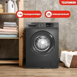Telefunken Waschmaschine W714AS1DI - 7 kg, 1400 U/min, Inverter Motor - Frontlader Waschmaschine in Dark Inox mit leisen 76 dB, energieeffizienter Inverter-Technologie und AquaStop für zuverlässigen Schutz. Ideal für den täglichen Einsatz.