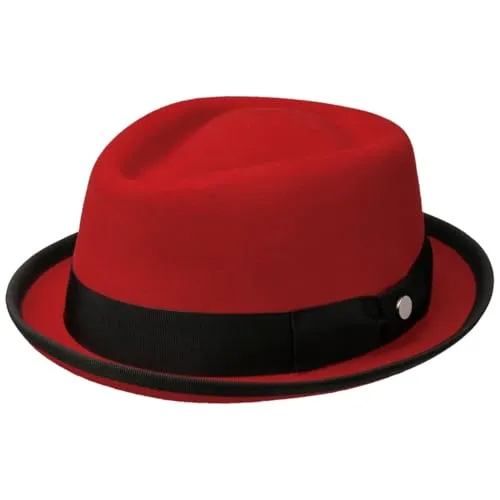 LIERYS Fedora Pork Pie Wollfilz Hut für Damen und Herren – Wasserabweisend, Knautschbar, Rot, M (56-57 cm) - Eleganter Fedora aus hochwertigem Wollfilz, ideal für jeden Anlass. Wasserabweisend und knautschbar für einfache Aufbewahrung. Perfekt für stilvolle Auftritte – ein Must-Have für Hutliebhaber!