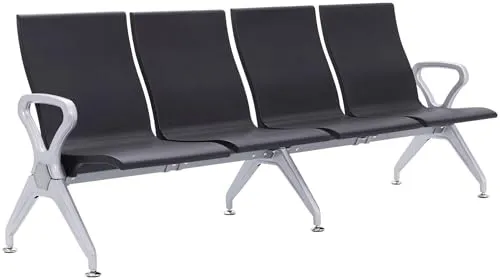 CLP Wartebank Airport-Stil Ermin – 4-Sitzer in Schwarz - Moderne Wartebank im Airport-Stil mit ergonomischen Sitzschalen und robustem Aluminiumgestell. Ideal für Empfangsräume und Wartebereiche, bis 150 kg pro Sitz belastbar, pflegeleicht und langlebig.