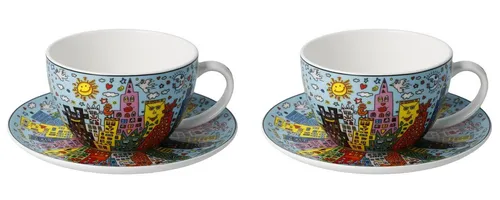 2er Set James Rizzi  Pop Art Tassen mit Untertasse 250ml blau Goebel Porzellan