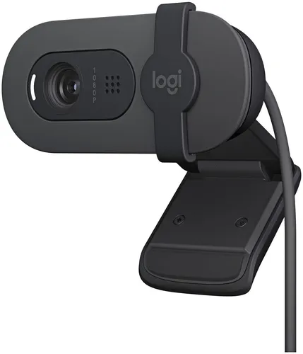 Logitech BRIO 100 Webcam grafit - Full HD 1080p, automatische Lichtbalance und integrierte Abdeckblende für optimale Privatsphäre