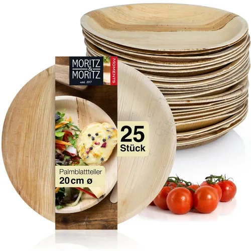 Moritz & Moritz Einweggeschirr-Set Moritz & Moritz 75x Palmblatt Teller Rund 20cm (25-tlg), 25 Personen, Nachhaltiges Einweggeschirr - 25 Teller Einweg - rund ca. 20 cm Ø