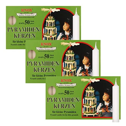 OLShop AG Knox Pyramidenkerzen weiß, 3er Pack (3 x 50 Stück), Größe: ca. 14 x 70 mm Weihnachtskerzen