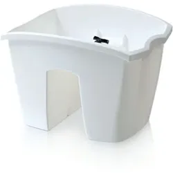 Prosperplast Geländertopf Weiß - Ideal für Balkon und Terrasse - Verzieren Sie Ihr Geländer mit diesem praktischen Blumenkasten aus witterungsbeständigem Kunststoff. Mit einer Aussparung für verschiedene Geländerstärken und pflegeleichtem Design ist er die perfekte Lösung für Ihre Pflanzen.