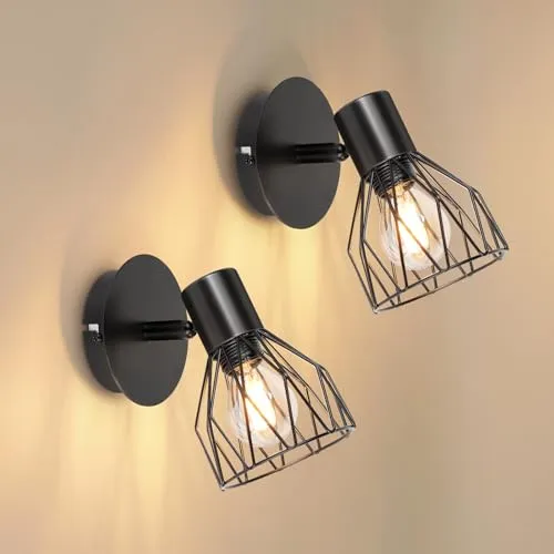 Dehobo E14 Wandleuchte Verstellbare Wandlampe Metall Schwarz Vintage - Wandspot E14 max.40W - Innen Wandleuchte mit Retro Design für Schlafzimmer Wohnzimmer Esszimmer Balkon Loft - Nicht Leuchtmittel