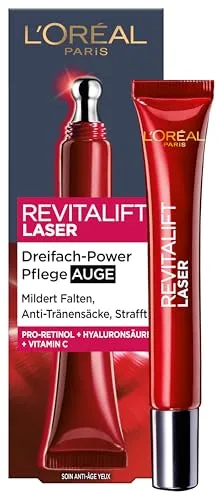 L'Oréal Paris Revitalift Laser Anti-Aging-Augenpflege 15ml - Augencreme mit Dreifachwirkung: Reduziert Falten, mindert Tränensäcke und strafft die Haut. Ideal für alle Hauttypen, für sichtbar glattere Augenpartie in nur 4 Wochen.