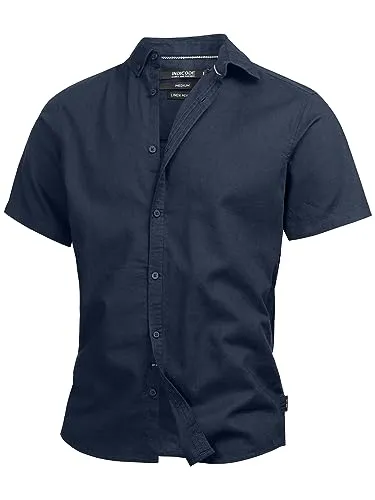 Indicode Herren INBravida Leinenhemd Kurzarm Navy XXL - Leichtes, atmungsaktives Herrenhemd für optimalen Tragekomfort an warmen Tagen. Ideal für Freizeit, Büro oder Reisen. Regular Fit für eine bequeme Passform. Hochwertige Verarbeitung und modernes Design!