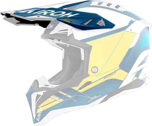 Airoh Aviator 3 Saber Helm Visier Matt Weiß Blau - Stylisches Airoh Aviator 3 Saber Visier in Matt Weiß Blau für Motorrad-Enthusiasten. Bietet optimalen Schutz und Komfort, ideal für Offroad-Abenteuer und tägliche Fahrten.