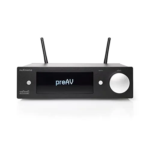 Nubert nuXinema preAV | Schwarzer AV-Vorverstärker für Surround-Sound - HiFi-Receiver mit Dolby Atmos® und DTS:X, drahtloser Lautsprecheranbindung und individueller Klangregelung für optimalen Hörgenuss.