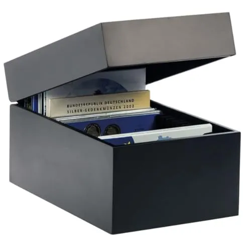 SAFE 746 Holz-Schatulle für Münzen-Sets in schwarzem Lack mit unsichtbarem Magnetverschluß I Schwarze Velours-Auskleidung mit 20 Fächern für alle PP-Münzensets bis Breite 170 x Höhe 165 mm