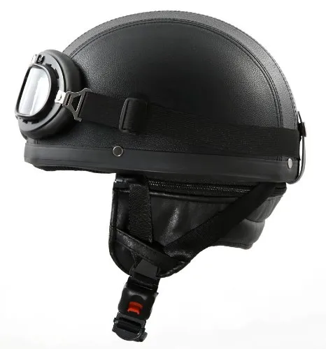ATO Moto Oldtimer Motorradhelm mit Brille - Größe M 57/58cm - Halbschalenhelm mit weicher Polsterung und praktischer Fliegerbrille, ideal für Oldtimer-Liebhaber und stylische Fahrten.