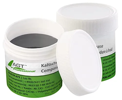 AGT Professional Flüssigmetall Auspuff: 2er-Set Metall-Kaltschweißmasse, hitzebeständig bis 1.300 °C, 200 g (Flüssigmetall hitzebeständig, Flüssiges Metall, Kraftknete)