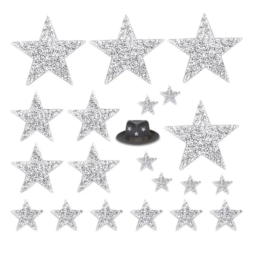 GIDWRIY 20pcs Sterne zum Aufbügeln,Stern Aufnäher Bügelbilder,Stern Aufbügelbilder Aufkleber,Silber Sterne Aufbügeln StrassBestickte Aufnäher zum Aufbügeln,Bügelflicken Set,Bügelaufkleber für Jeans