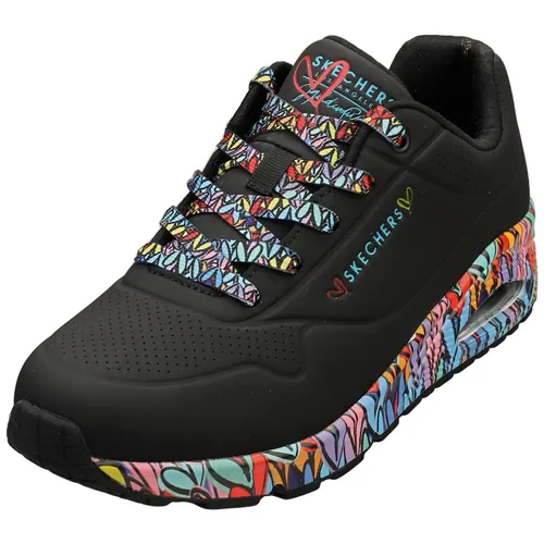 Skechers Damen UNO Ravaged Love Sneaker, Schwarz-Multi, 39 EU - Damen-Sneaker mit luftgekühltem Memory-Schaum und stylischem Design, ideal für den Alltag und maximalen Komfort.