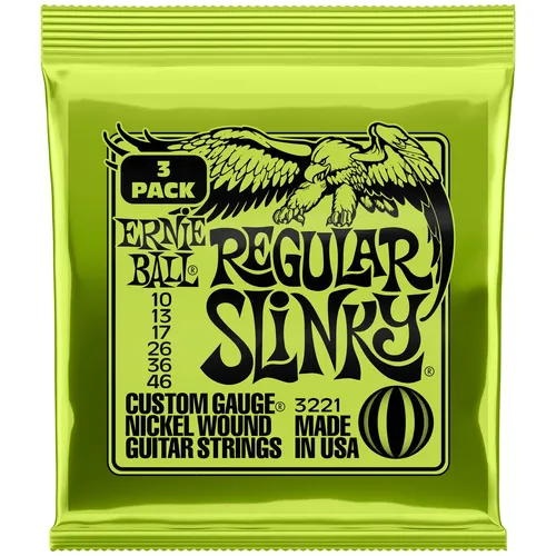 Saiten E-Gitarre Ernie Ball Regular Slinky 3 Pack 3221 .010-046 Gitarrensaiten E