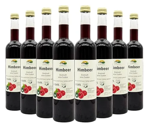 BLEICHHOF® Himbeersaft - Direktsaft, vegan (8x0,47l) - Säfte: Frisch gepresster Himbeersaft aus heimischen Früchten, ohne Zusatzstoffe, vegan und nachhaltig verpackt. Ideal für Gelee und puren Genuss!