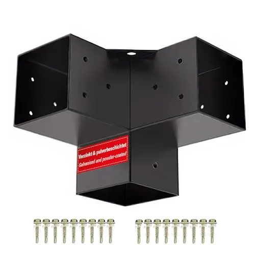 SOTECH Eckverbinder 100 x 100 mm - 3-Wege-Verbinder für stabile Konstruktionen - Strukturelle Dachverbindungen: Hochwertiger Eckverbinder aus verzinktem Stahl mit schwarzer Pulverbeschichtung für optimalen Korrosionsschutz und hohe Stabilität, ideal für Pergolen und Terrassen.