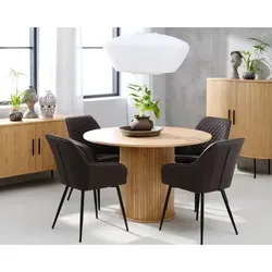 Unique Furniture Esstisch Nola Ø120/167 cm - Ausziehbar für flexible Nutzung - Esstisch Nola aus Eiche in Braun, ausziehbar von Ø 120 auf 167 cm, ideal für gesellige Runden und Platzersparnis.