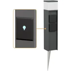 ledscom.de Pollerleuchte PODEL mit Erdspieß, Smart Home, 39cm, anthrazit, G9 Fassung - Moderne Pollerleuchte für außen mit witterungsbeständigem Gehäuse und spritzwassergeschützter IP44. Steuern Sie Licht und Steckdosen bequem über die kostenlose Tuya App oder Sprachbefehle. Ideal für Gartenwege und Terrassen.