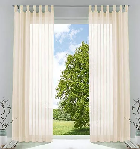 Gardinenbox 2er-Pack Gardinen Transparent Vorhang Set Wohnzimmer Voile Schlaufenschal mit Bleibandabschluß HxB 225x140 cm Creme, 61000CN