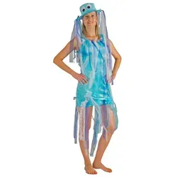 Lipta TDP Kostüm Blaue Qualle für Damen - Elegantes Kleid mit Hut - Kostüme für Damen, kreatives Design mit Quallen-Motiv, ideal für Karneval und Mottopartys. Aus 100% Polyester, handwaschbar und für Erwachsene ab 14 Jahren geeignet.