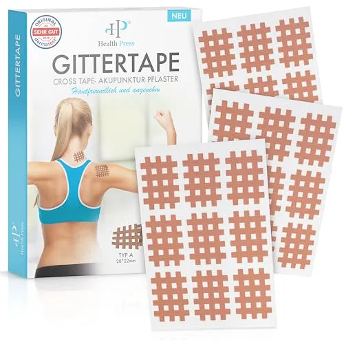 Health Press Gittertape Cross Tape – Akupressur Pflaster mit Anleitung - Akupressur Pflaster für effektive Schmerzlinderung, dermatologisch getestet und wasserfest für den Alltag – ideal für aktive Menschen.