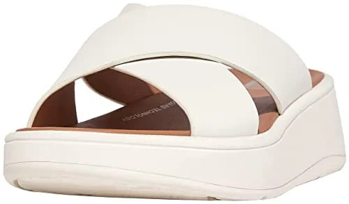 FitFlop F-Mode Flatform FW5-477 Badelatschen - Damen Sandalen in Creme mit komfortablem Plateau und aus hochwertigem Naturleder, ideal für stilvolle Sommerlooks.