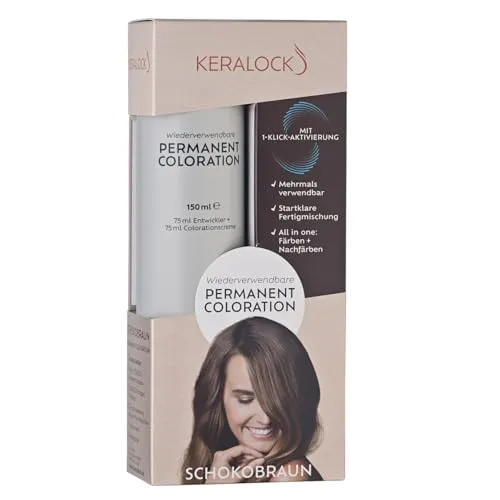 Keralock Permanent Coloration Schokobraun, Mehrfach Verwendbar - Praktische Haarfärbung ohne Anmischen: Die Farbcreme und der Entwickler sind getrennt gelagert. Ideal für bis zu 3 Nachfärbungen und verlässliche Grauabdeckung für langanhaltenden Farbglanz.