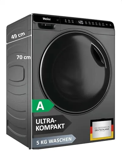 Haier HW50-BP12307GU1 Mini-Waschmaschine 5 kg - Freistehende Mini-Waschmaschine mit 5 kg Fassungsvermögen und 1.200 U/min, ideal für kleine Wohnungen und energieeffizient mit A-Klasse.