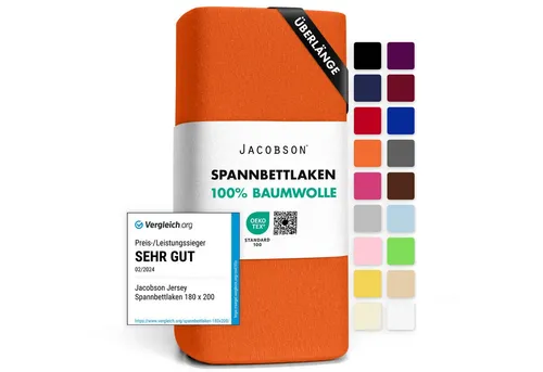 Jacobson Spannbettlaken BOXSPRING & ÜBERLÄNGE aus 100% Baumwolle, für hohe & lange Matratzen, Jersey Bettlaken 160 g/m²