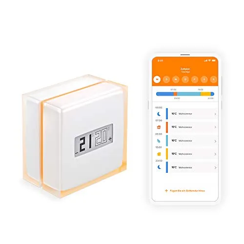 Netatmo Intelligenter Thermostat NTH01-EN-EU - Programmierbarer Thermostat für Zuhause, der bis zu 210€ pro Jahr an Heizkosten spart und mit Sprachassistenten kompatibel ist. Einfache Installation und individuelles Heizmanagement für Ihr Zuhause.