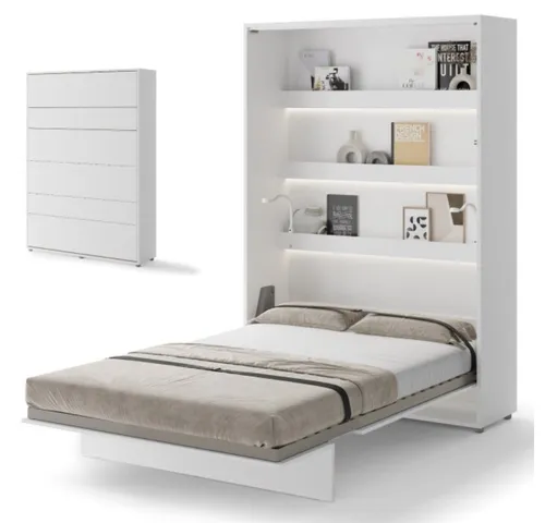 yourhouse24 Schrankbett Bed Concept Vertikal Wandklappbett 140 cm - Betten – Vertikal klappbares Gästebett mit modernem Design, platzsparend und ideal für kleine Räume, in Weiß Matt erhältlich.