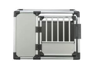 Trixie Hundetransportbox Aluminium, hellgrau/silber - Hundeboxen für sicheren Transport im Auto, aus leichtem Aluminium mit breiten Gittereinsätzen für optimale Belüftung und Sicht.