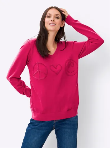heine Feinstrickpullover in Pink - Strickpullover aus 50% Viskose, ideal für komfortable Looks, Maschinenwäsche, V-Ausschnitt und Langarm, perfekte Passform in Größe 48.
