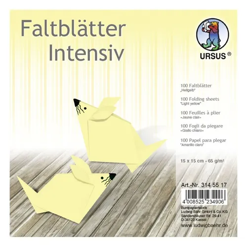 100x URSUS Faltblatt Papier Faltblätter Universal HELL GELB 15x15cm durchgefärbt