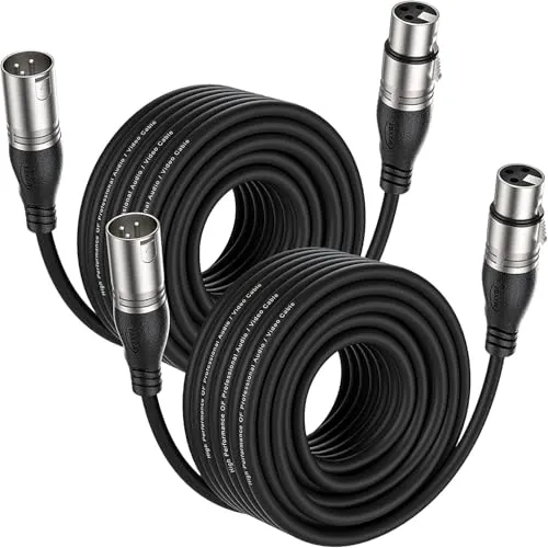 EBXYA DMX-XLR-Kabel 2er-Pack – 15.3m/50ft symmetrisches 3-poliges Mikrofon-Patchkabel mit XLR-Stecker auf Buchse (Professionelles Audiokabel)