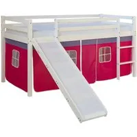Homestyle4u Hochbett 90x200 Weiß Vorhang Pink 540