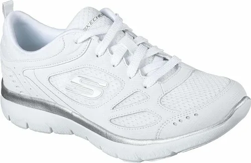 Skechers Summits Suited 12982-WSL - Sneaker für Damen mit Memory Foam Einlegesohle, ideal für Alltag und Freizeit. Leicht und atmungsaktiv, kombiniert Komfort mit modernem Style in Weiß und Silber.