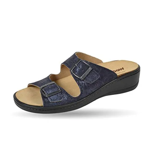 Weeger Orthopädische-Pantolette blau metallic Gr. 37 - Pantoletten für Damen mit auswechselbarem Fußbett für individuellen Komfort und Unterstützung.