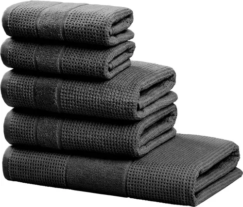 Handtuch Set "Kimi" – 5 tlg. Walkfrottee aus 100% Baumwolle - Handtuch-Set "Kimi" aus weichem Walkfrottee, ideal zur Neugestaltung Ihres Badezimmers. Pflegeleicht, hautfreundlich und bis 60°C waschbar.