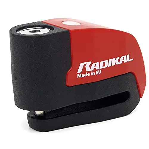 RADIKAL RK6 Bremsscheibenschloss mit Alarm Motorradschloss Fahrradschloss mit Alarm E Scooter Schloss mit Alarm 120dB Warnung Erschütterungssensor, Schloss Motorrad Fahrrad Roller E Scooter 6mm, Rot